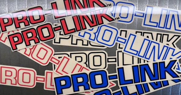 Pro link sticker rear fork red with grey background